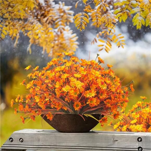 10 Bundles Artificial Fall Flowers - UV Resistant Fake Outdoor Plants - Picture 4 of 8